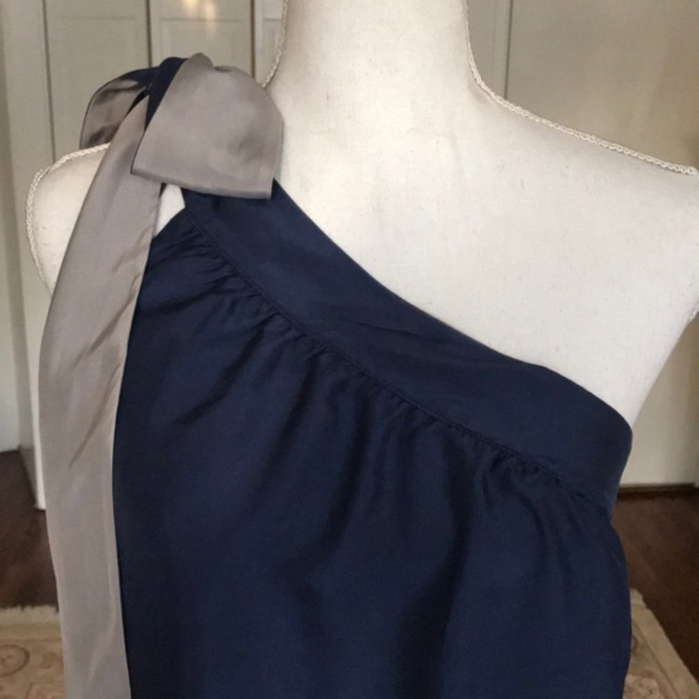 Ella Moss one shoulder navy blue silk bubble hem dress - Picture 3 of 9